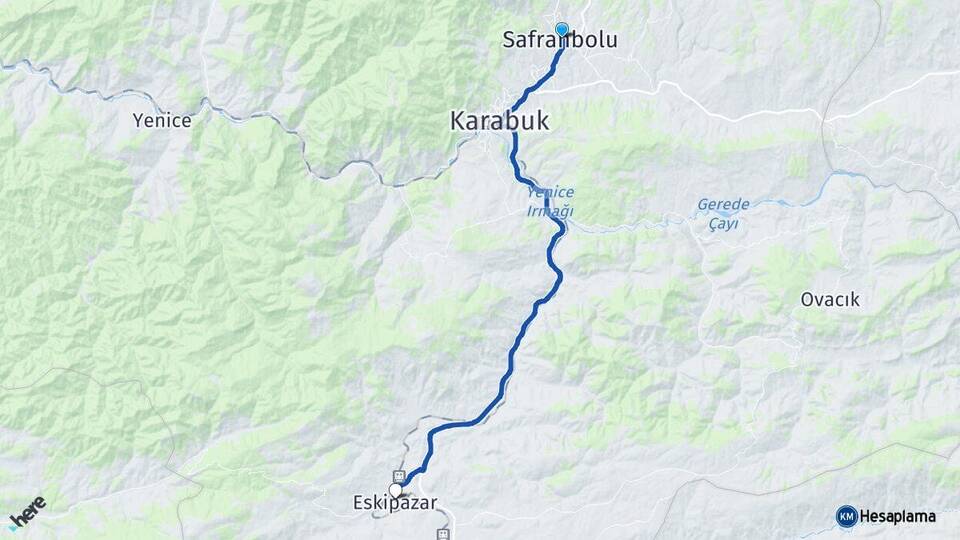 Karabük Safranbolu Eskipazar Arası Kaç Km - Yol Haritası