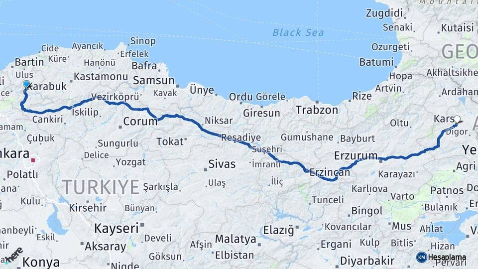 Karabük Safranbolu Kars Arası Kaç Km - Yol Haritası