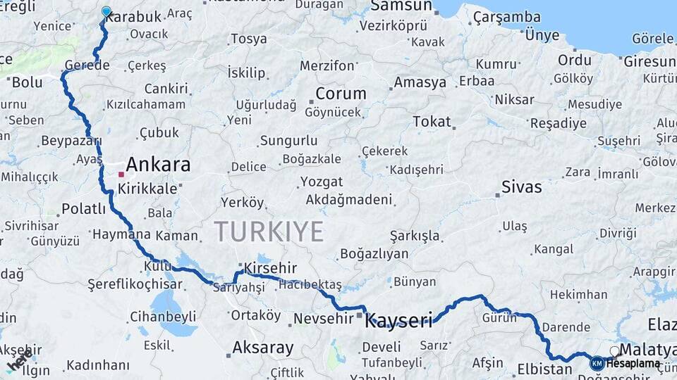 Karabük Safranbolu Malatya Arası Kaç Km - Yol Haritası