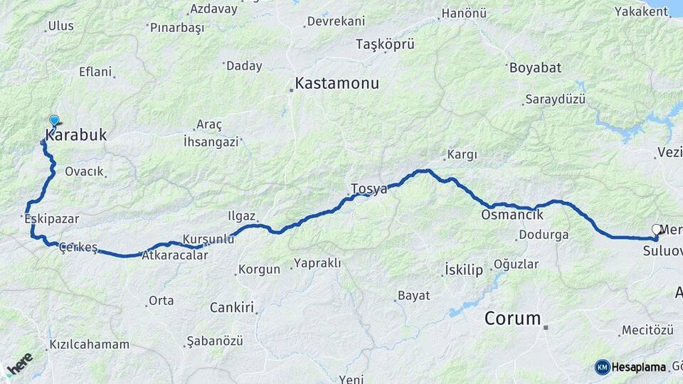 Karabük Safranbolu Merzifon Amasya Arası Kaç Km - Yol Haritası