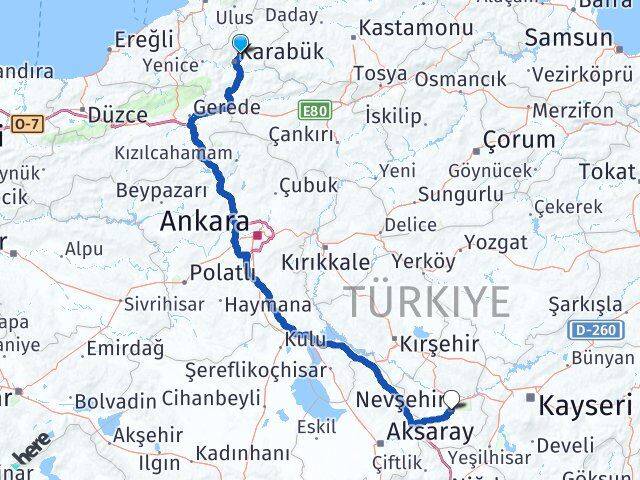 Karabük Safranbolu Nevşehir Arası Kaç Km - Yol Haritası