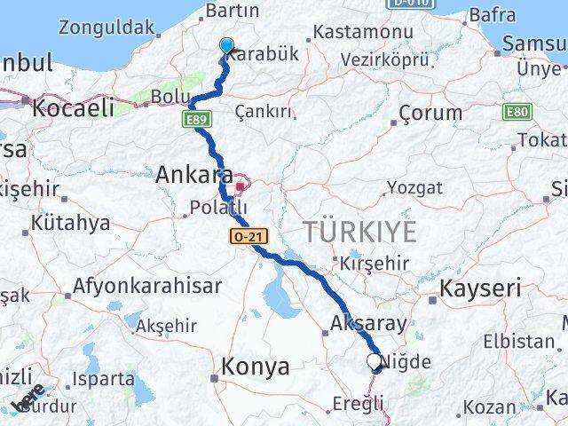 Karabük Safranbolu Niğde Arası Kaç Km - Yol Haritası
