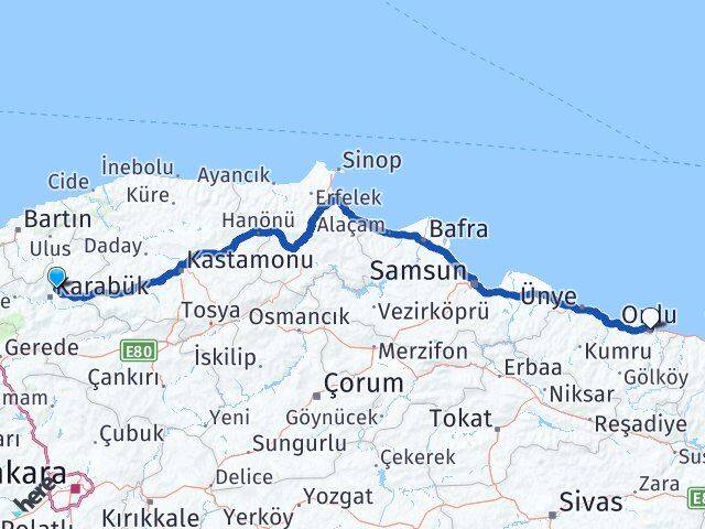 Karabük Safranbolu Ordu Arası Kaç Km - Yol Haritası