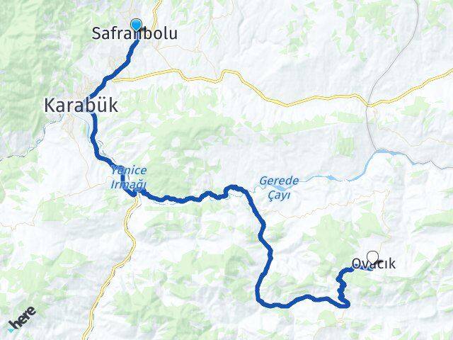 Karabük Safranbolu Ovacık Arası Kaç Km - Yol Haritası