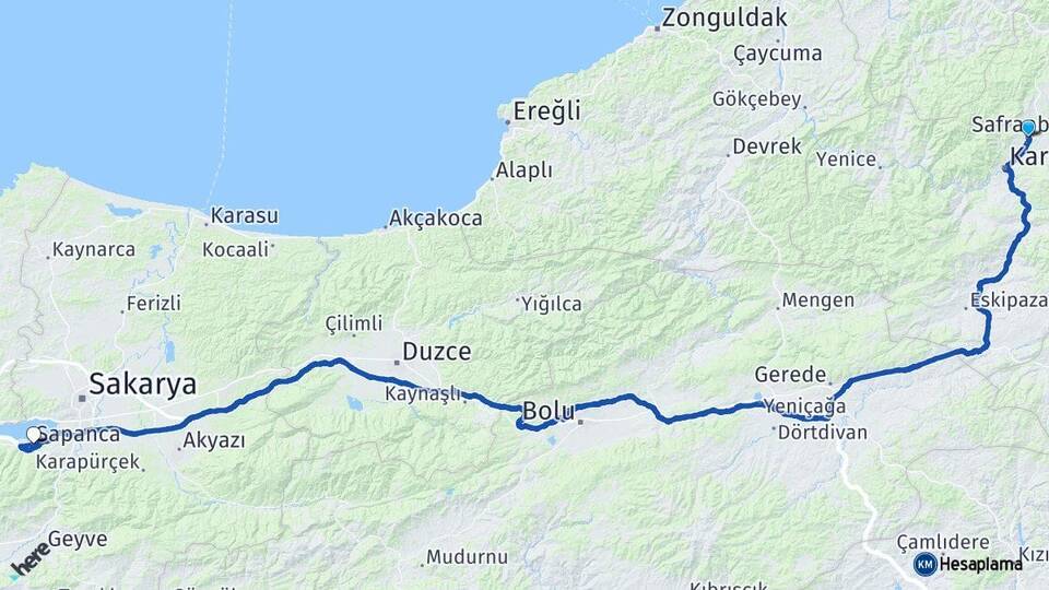 Karabük Safranbolu Sapanca Sakarya Arası Kaç Km - Yol Haritası