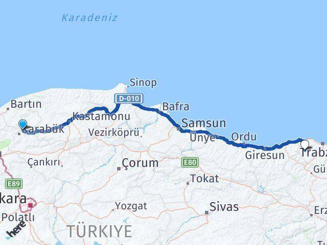Karabük Safranbolu Tonya Trabzon Arası Kaç Km - Yol Haritası