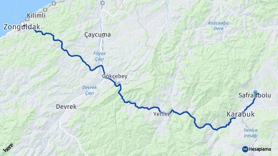 Karabük Safranbolu Zonguldak Arası Kaç Km - Yol Haritası