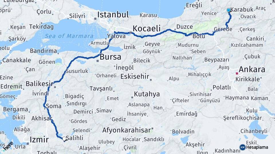 Karabük Salihli Manisa Arası Kaç Km - Yol Haritası
