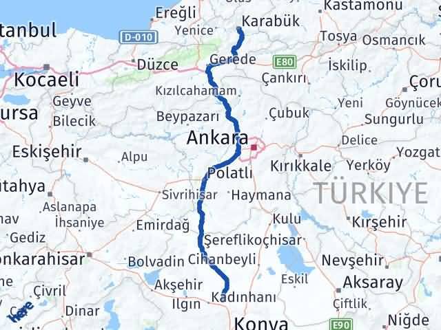 Karabük Sarayönü Konya Arası Kaç Km - Yol Haritası