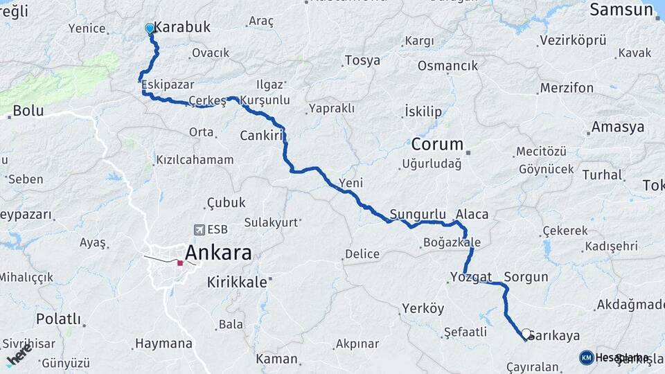 Karabük Sarıkaya Yozgat Arası Kaç Km - Yol Haritası
