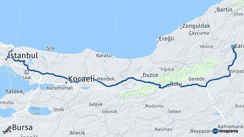 Karabük Sarıyer İstanbul Arası Kaç Km - Yol Haritası