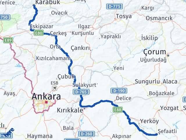 Karabük Şefaatli Yozgat Arası Kaç Km - Yol Haritası
