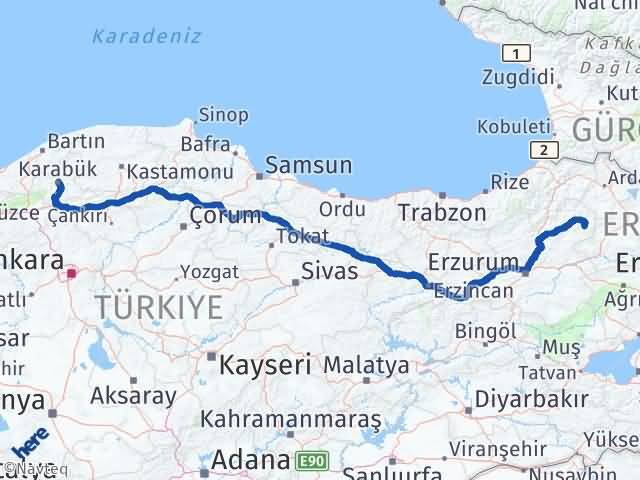 Karabük Şenkaya Erzurum Arası Kaç Km - Yol Haritası