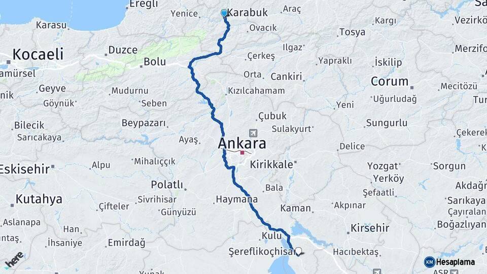 Karabük Şereflikoçhisar Ankara Arası Kaç Km - Yol Haritası