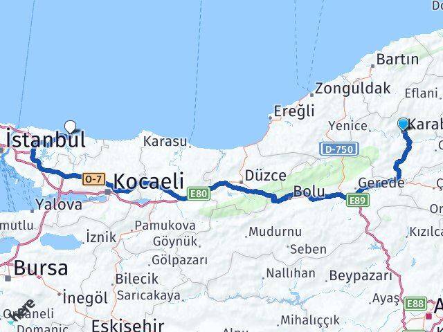 Karabük Şile İstanbul Arası Kaç Km - Yol Haritası