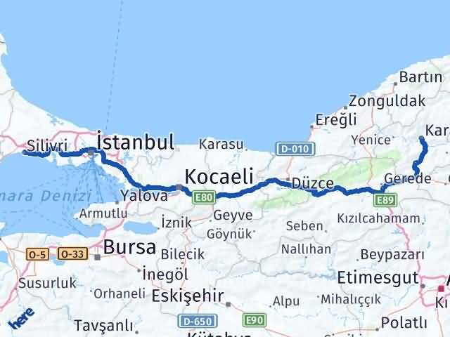 Karabük Silivri İstanbul Arası Kaç Km - Yol Haritası