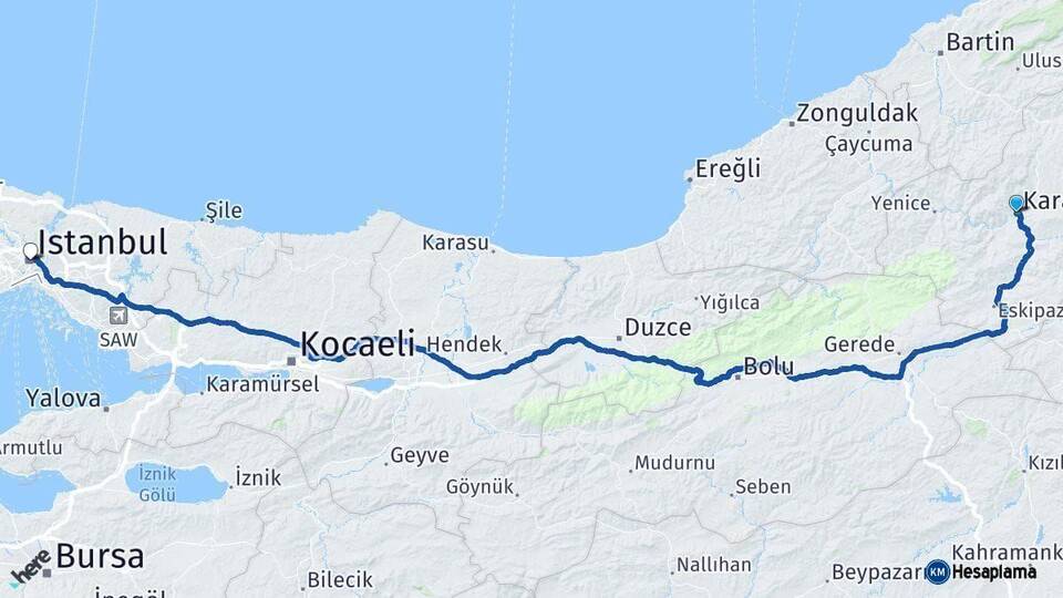 Karabük Şişli İstanbul Arası Kaç Km - Yol Haritası