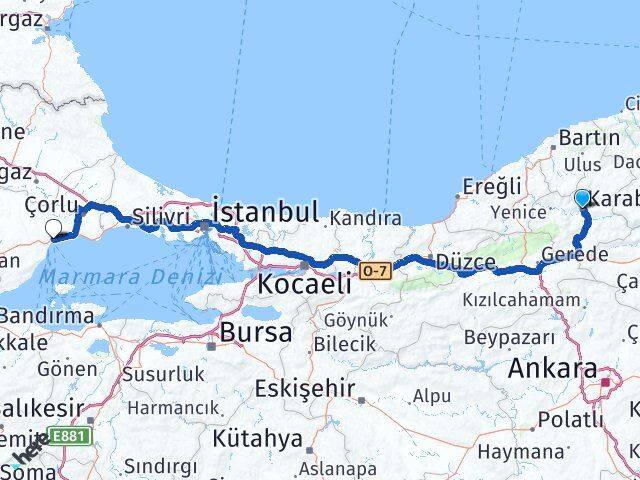Karabük Süleymanpaşa Tekirdağ Arası Kaç Km - Yol Haritası