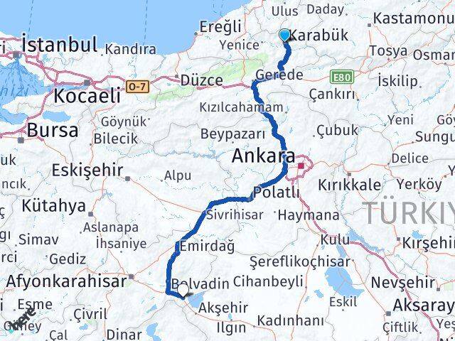 Karabük Sultandağı Afyonkarahisar Arası Kaç Km - Yol Haritası