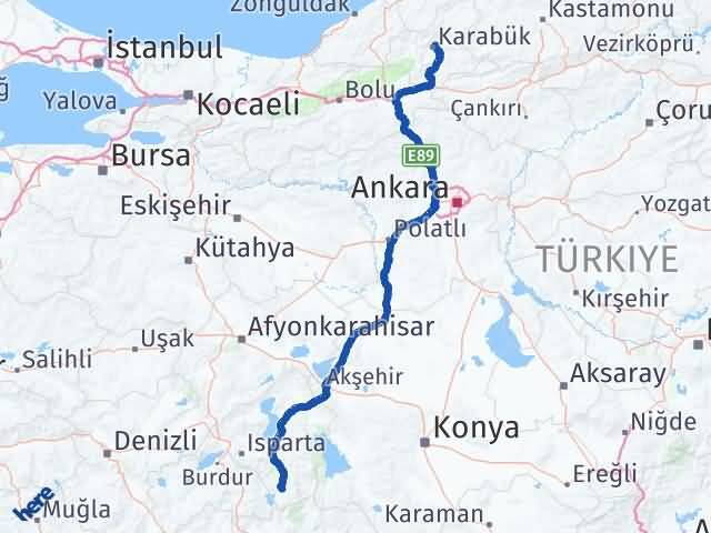 Karabük Sütçüler Isparta Arası Kaç Km - Yol Haritası
