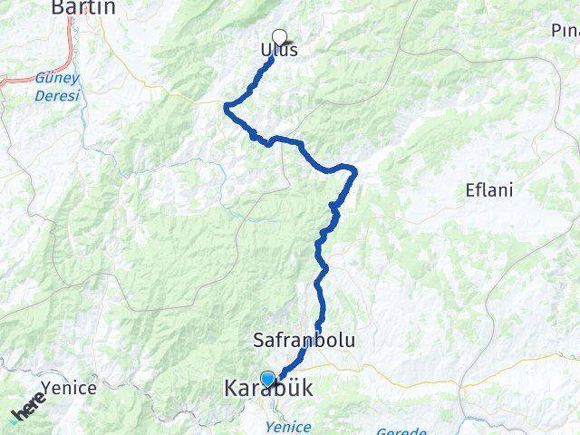 Karabük Ulus Bartın Arası Kaç Km - Yol Haritası