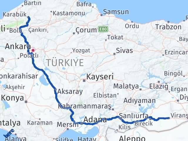 Karabük Viranşehir Şanlıurfa Arası Kaç Km - Yol Haritası