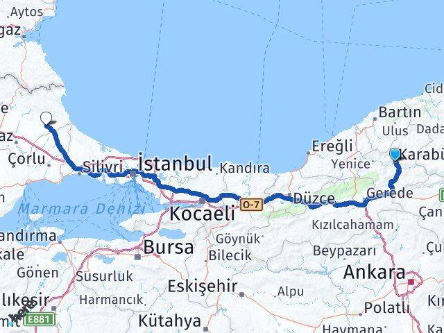Karabük Vize Kırklareli Arası Kaç Km - Yol Haritası