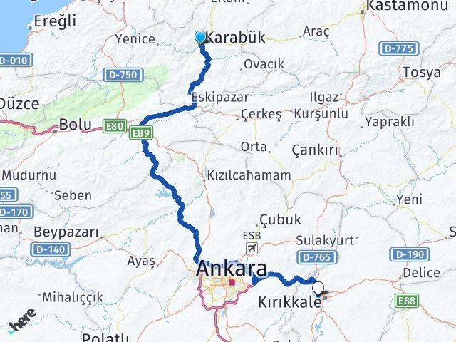 Karabük Yahşihan Kırıkkale Arası Kaç Km - Yol Haritası