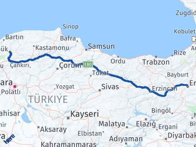 Karabük Yakutiye Erzurum Arası Kaç Km - Yol Haritası