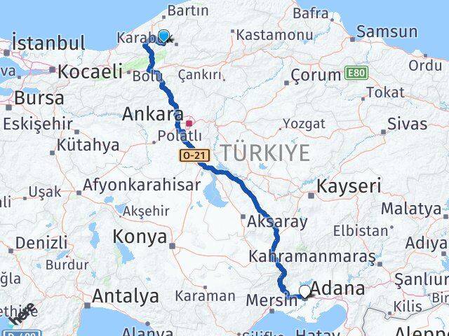 Karabük Yenice Adana Arası Kaç Km - Yol Haritası
