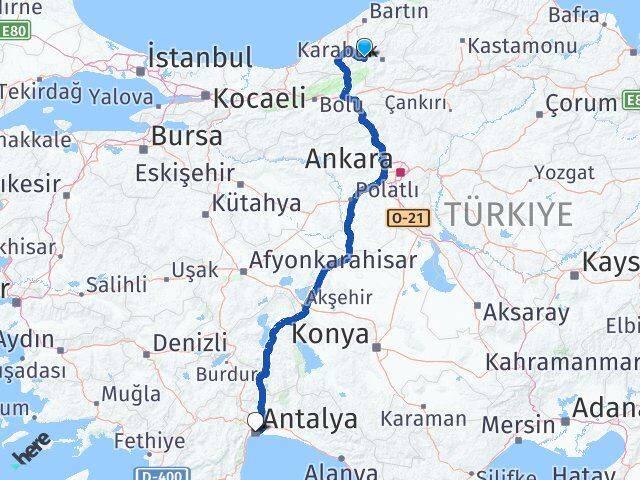 Karabük Yenice Antalya Arası Kaç Km - Yol Haritası