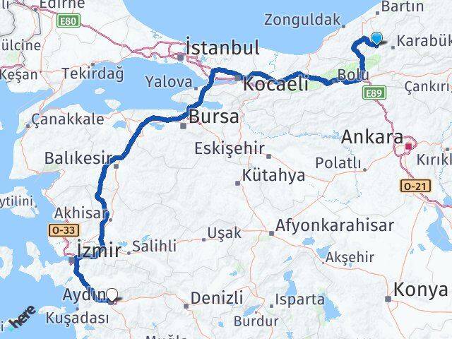 Karabük Yenice Aydın Arası Kaç Km - Yol Haritası