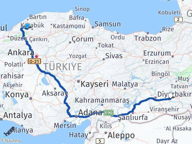 Karabük Yenice Batman Arası Kaç Km - Yol Haritası