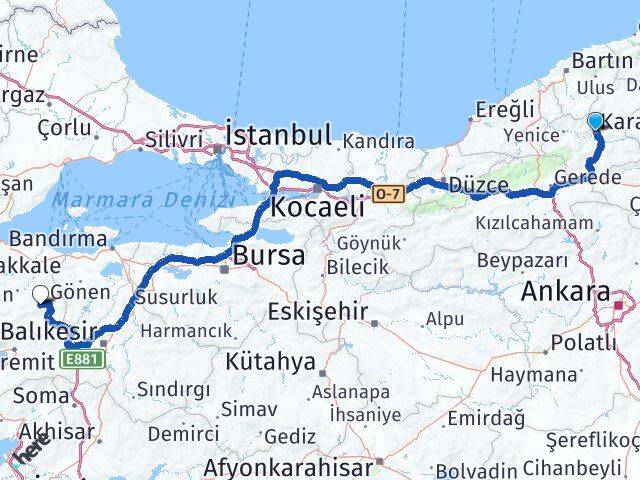 Karabük Yenice Çanakkale Arası Kaç Km - Yol Haritası