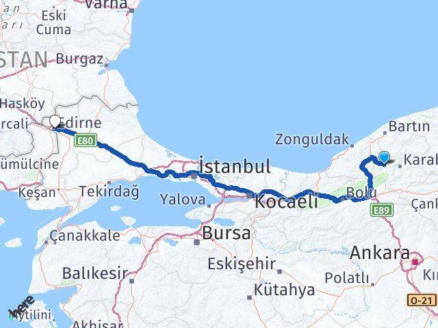 Karabük Yenice Edirne Arası Kaç Km - Yol Haritası