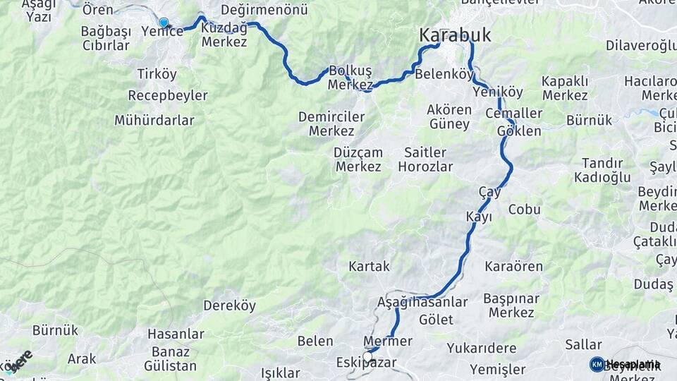 Karabük Yenice Eskipazar Arası Kaç Km - Yol Haritası