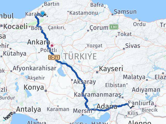 Karabük Yenice Gaziantep Arası Kaç Km - Yol Haritası