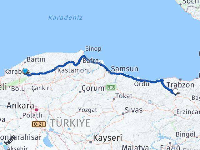 Karabük Yenice Gümüşhane Arası Kaç Km - Yol Haritası