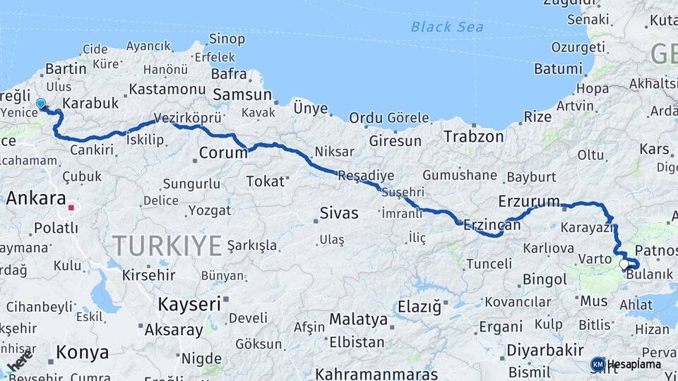 Karabük Yenice Güzelcehisar Bartın Arası Kaç Km - Yol Haritası