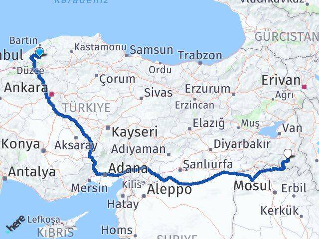 Karabük Yenice Hakkari Arası Kaç Km - Yol Haritası