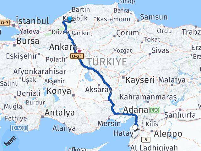 Karabük Yenice Hatay Arası Kaç Km - Yol Haritası