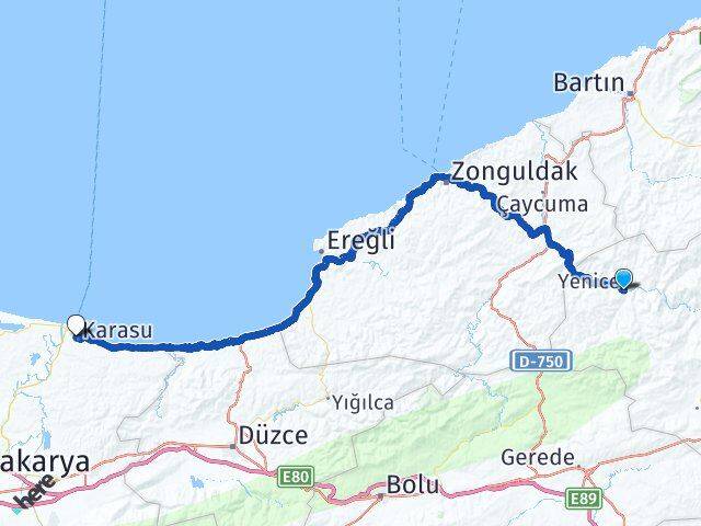 Karabük Yenice Karasu Sakarya Arası Kaç Km - Yol Haritası