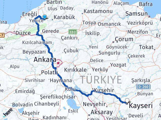 Karabük Yenice Kayseri Arası Kaç Km - Yol Haritası