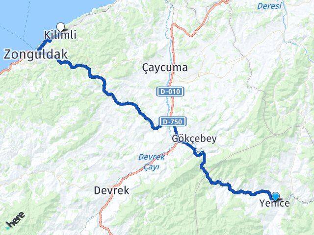 Karabük Yenice Kilimli Zonguldak Arası Kaç Km - Yol Haritası
