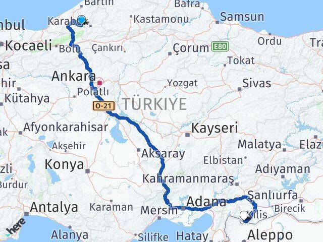 Karabük Yenice Kilis Arası Kaç Km - Yol Haritası