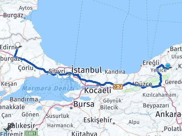 Karabük Yenice Kırklareli Arası Kaç Km - Yol Haritası