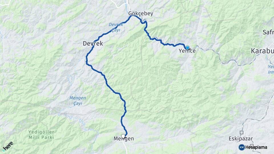 Karabük Yenice Mengen Bolu Arası Kaç Km - Yol Haritası