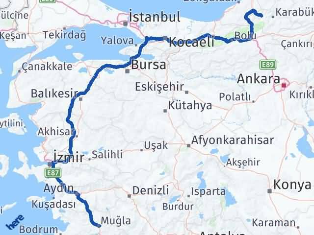Karabük Yenice Muğla Arası Kaç Km - Yol Haritası