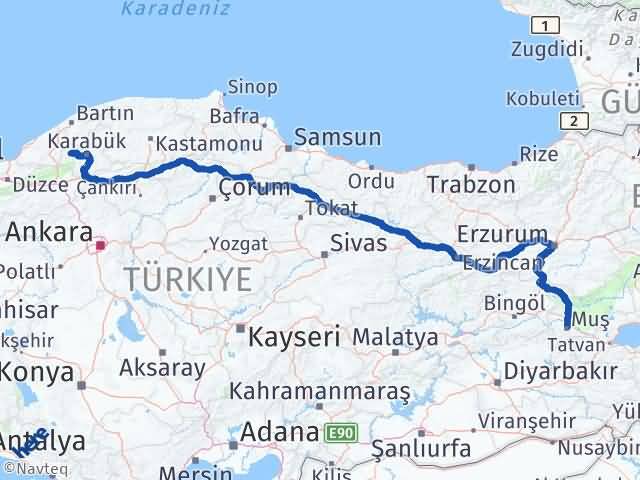 Karabük Yenice Muş Arası Kaç Km - Yol Haritası
