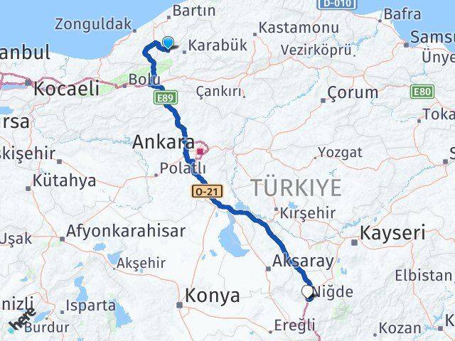 Karabük Yenice Niğde Arası Kaç Km - Yol Haritası